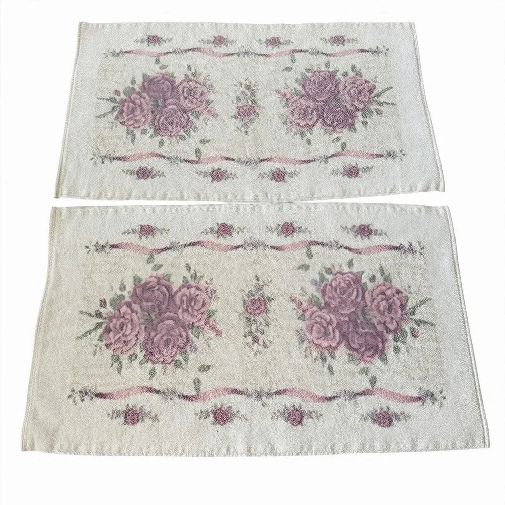 Vintage Glynna Turley Rose Floral Hand Towels 100 % Cotton Set 2‎ Cottagecore